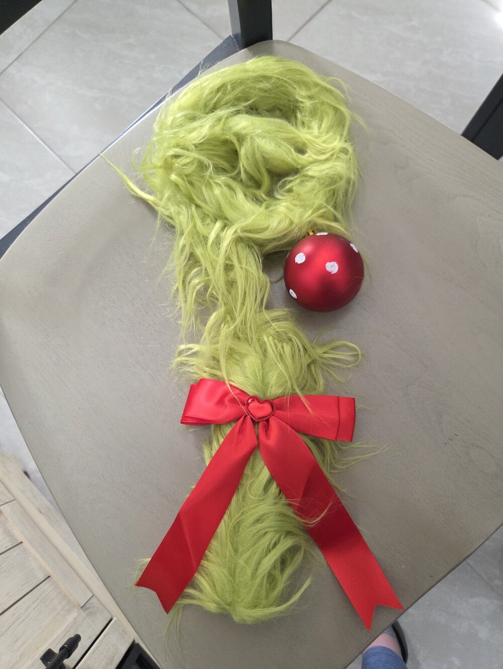 Festive Lime Green Furry Grinch Candy Cane Door Hanger - EUC - Picture 5 of 7